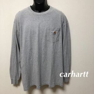 carhartt◇カーハート /メンズXL クルーネック Tシャツ ロンT 長袖Tシャツ ポケット グレー 無地 リブ袖 トップス アメカジ USA古着