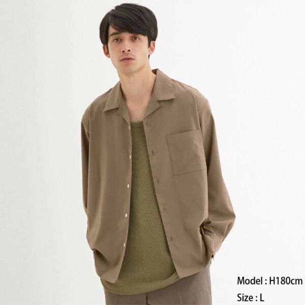 【8/11出品終了!】used gu メンズ オープンカラーシャツ(長袖)ベージュMサイズ
