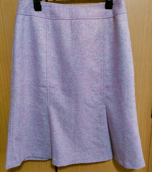 膝丈ツイードスカート　ピンクラベンダー　薄紫　オフィスカジュアル　67cm　冬春