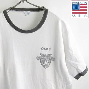 80s USA製 チャンピオン USMA 米軍 陸軍士官学校 リンガーTシャツ 半袖 白×緑系 36 染み込みプリント ビンテージ d143-01-0240ZVW