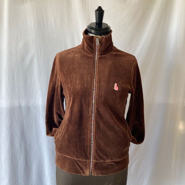 【美品】PAUL SMITHポールスミス*ピンクうさぎがポイントのカラフルジッパー茶色スウェードブルゾン