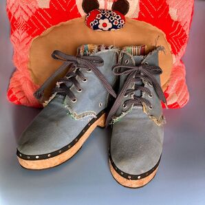 キャンバスレディースウッドソールシューズ カジュアルシューズ 水色