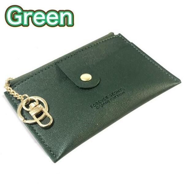 カードケース　金ボタン　緑　グリーン　軽量　薄型　パスケース　小銭入れ　財布
