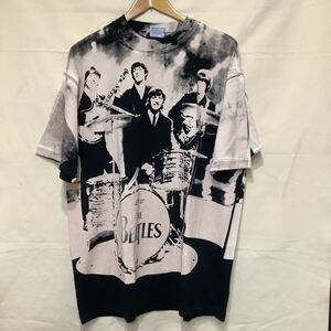 M6.ビンテージビートルズ総柄プリントTシャツ古着アメカジUSA製アメリカ製フリー＆イージーマイフリーダムサイズXLブラック音楽ロック