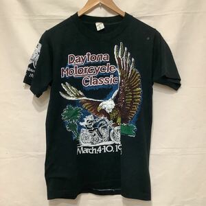 M32.ビンテージプリントTシャツ古着アメカジUSA製アメリカ製デイトナフェスバイクハーレー1985年サイズMブラック