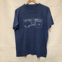 M124.ビンテージプリントTシャツ古着アメカジUSAアメリカフリー＆イージーマイフリーダムサイズXL位ネイビーダメージあり_画像1