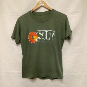 M161.ビンテージプリントTシャツ古着アメカジUSAアメリカフリー＆イージーマイフリーダムサイズS位カーキ