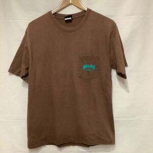 M187.ビンテージプリントTシャツ古着アメカジUSAアメリカフリー＆イージーマイフリーダムサイズMヘインズビーフィーブラウン