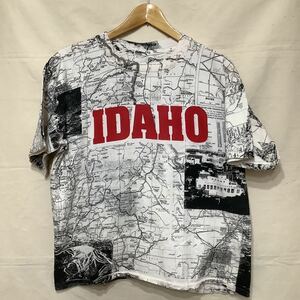 M257.ビンテージアイダホ総柄プリントTシャツ古着アメカジUSAアメリカフリー＆イージーマイフリーダムサイズL位