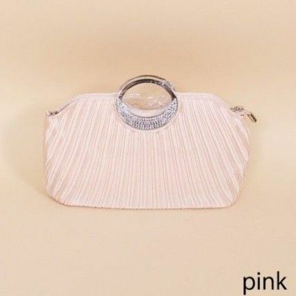 【ピンク】ハートチャーム付 持ち手ビジュー プリーツ 3wayパーティーバッグ