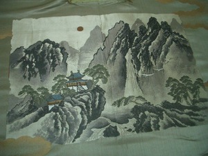  old cloth silk feather woven lining flap landscape antique former times kimono remake old . interesting pattern one . trim raw materials 