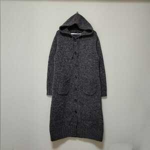 INED Ined wool material Mix color long cardigan coat with a hood . long cardigan 