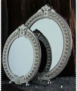 ... Vintage pearl mirror 1p all 2 size Vintage pearl mirror en Boss equipment ornament silver metallic ru frame hand-mirror desk 