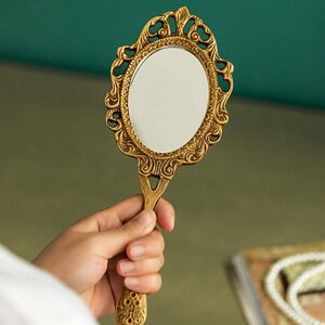 ... make-up mirror 1p mirror make-up hand-mirror steering wheel oval round shape Vintage antique 