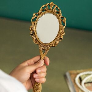 ... make-up mirror 1p mirror make-up hand-mirror steering wheel oval round shape Vintage antique 