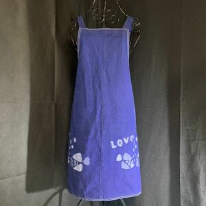 ☆久留米絣 エプロン LOVE 藍染 生地 刺し子 リメイク素材 ハンドメイド 古布 型染め 絣 リメイク パッチワーク カスリ かすり (6469)