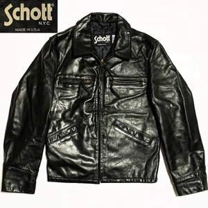 即決★米国製 Schott★Sサイズ レザーライダースジャケット ショット メンズ 36 本革 ロック 本皮 ツーリング ポリスマン アメリカ製 634SP