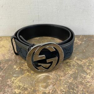 GUCCI GG PATTERNED LOGO BUCKLE LEATHER BELT/ Gucci Inter locking GG pattern Logo buckle leather belt 