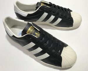 未使用!! デッド!! 2014製 adidas アディダス G61069 SUPER STAR 80S BLACK WHITE スーパースター 黒 x 白 26cm US 8.0 天然皮革