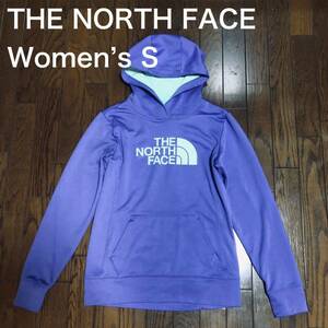 【送料無料】THE NORTH FACEロゴプリントパーカー紫水色　レディースSサイズ　USA古着ザノースフェイス青