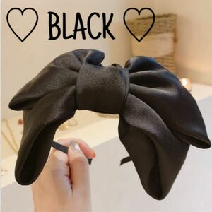 ◎ 新品 未使用 ◎ 小顔効果◎【 サテンリボンカチューシャ 】BLACK 黒