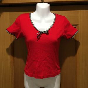 半袖　Ｔシャツ　トップス　リボン　丸首　無地　綿100%　コットン