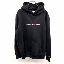 TOMMY JEANS トミージーンズ S メンズ スウェット プルオーバー パーカー フーディー 裏起毛 ロゴ刺繍 英字 長袖 綿×ポリ ブラック 黒_画像1