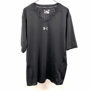 UNDER ARMOUR アンダーアーマー L メンズ 男性 Tシャツ メッシュ生地 ストレッチ Vネック 半袖 ポリなど ブラック×ブラウン×シルバー 黒