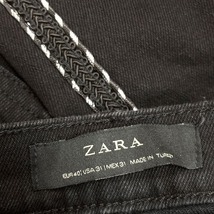 ZARA ザラ 31 レディース スキニー デニム パンツ ジーンズ ジーパン テーパード 若干ストレッチ ロング - ブラック(ラメ糸：シルバー) 黒_画像3