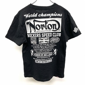 Norton ノートン M レディース Tシャツ 両面ロゴ刺繍 ロゴパッチ 英字のバックプリント 丸首 半袖 綿100% コットン ヘザーブラック 杢黒