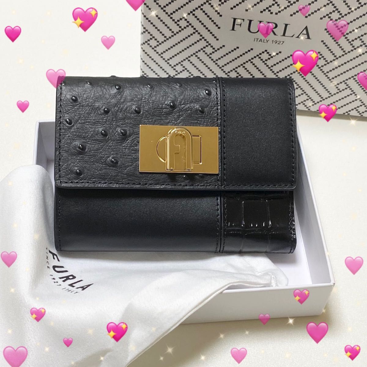 ☘️上品☘️ FURLA フルラ 三つ折り財布 ブラック-