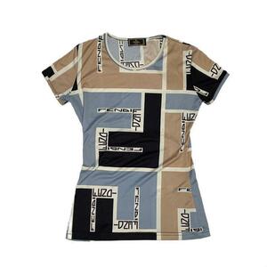 FENDI Fendi short sleeves cut and sewn blue blur un stretch material 
