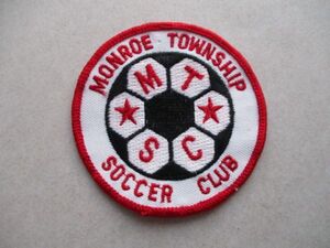 80s サッカーMONROE TOWNSHIP SOCCER CLUB刺繍ワッペン/SOCCER VintageビンテージUSAパッチFOOTBALLアップリケpatch V142