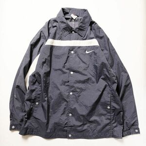 90's ナイキ NIKE 切り替え ナイロン コーチジャケット (XL) 灰×黒×白 スウォッシュロゴ 刺繍入り 3トーン 90年代 旧タグ オールド