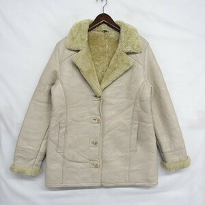 サイズ M ウルグアイ製 ビンテージ レザー シアリング ムートン ジャケット コート GENUIE SHEARLING 本革 ベージュ系 1O1975