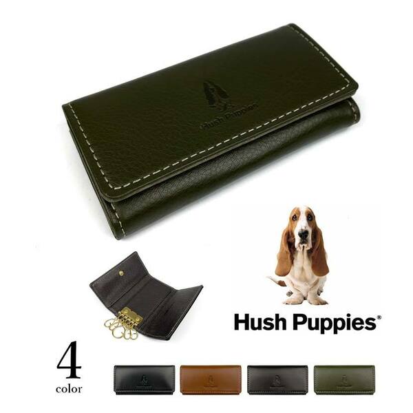 全4色　Hush Puppies ハッシュパピー リアルレザー キーケース 三つ折りキーホルダー