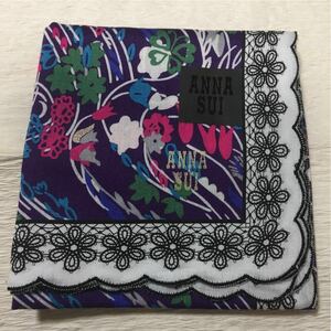 アナスイANNA SUI ハンカチ パープル スカラップ レースプリント 未使用A