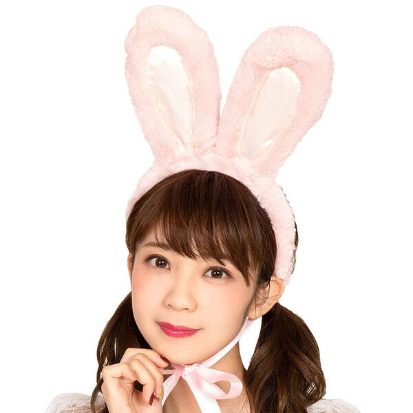 ☆sale☆未使用品☆Party City コスプレ ふわふわうさ耳カチューシャ ピンク (リボン付き)