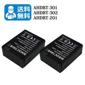 送料無料　AHDBT-301 / AHDBT-302　ゴープロ　互換バッテリー　2個 （カメラ本体に残量表示可能）HERO3　/　HERO3+