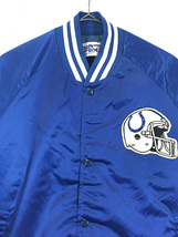 古着 90s USA製 NFL Indianapolis Colts コルツ 光沢 サテン スタジャン ジャケット L 古着_画像2