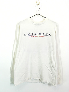 古着 90s USA製 「SWIMMING」 子供 キス フォト ピクチャー アート 長袖 Tシャツ ロンT M