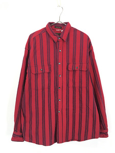 古着 80s USA製 Eddie Bauer 「McKinley Cloth」 単色 ストライプ ヘビー フランネル シャツ ネルシャツ XL