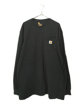 古着 Carhartt 無地 ソリッド ポケット付 長袖 Tシャツ ロンT ポケT 黒 XL TALL 古着(1)_画像1