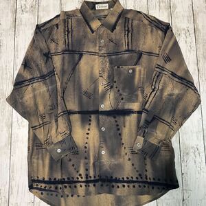 ITALY製 Messori 総柄 柄シャツ シルクシャツ レトロ アート ビンテージ 長袖シャツ SILK100%