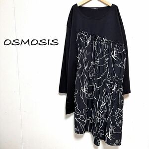 OSMOSIS オズモーシス　ギャザー 切り替え　Tシャツ　チュニック　ワンピース　ゆったり　アシンメトリー