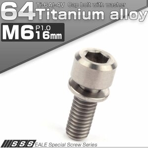 64チタンボルト M6 16mm P1.0 ワッシャー付き キャップボルト 平座金付き 六角穴付ボルト チタン原色 JA321