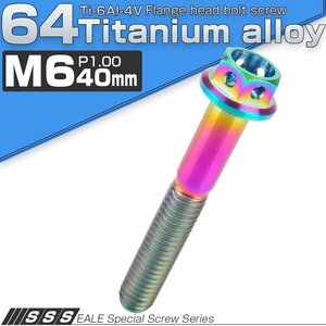 64チタンボルト M6×40mm P1.00 ホールヘッド 六角ボルト フランジ付き六角ボルト レインボー 焼きチタン風 Ti6Al-4V JA794