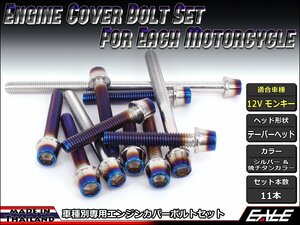 12Vモンキー用 エンジンカバー ボルト11本セット ステンレス製キャップボルト使用 CTCテーパーヘッド シルバー&焼チタンカラー TB6107