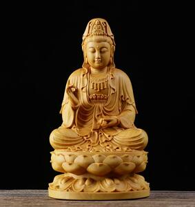新品 仏教美術 観音菩薩座像 仏像 精密彫刻 木彫仏像 高さ10ｃｍ