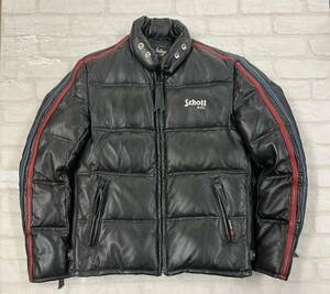 ■ 上野商会 Schott ショット モーターサイクル 羊革 ラム レザー ダウン ジャケット 品番 3181026 S 黒●230110